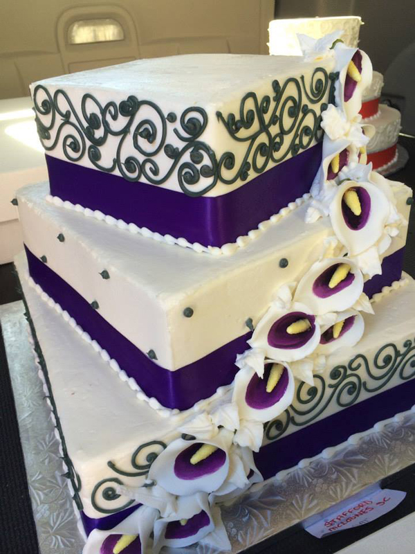 Boston, MA 3 tiered square flower wedding cake phillips fairy tale weddings
