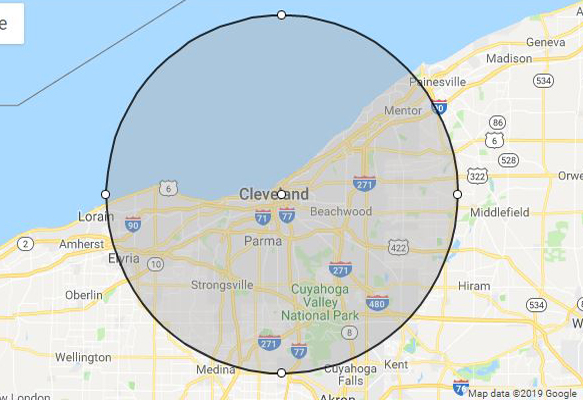 Cleveland, OH phillips weddings service area map