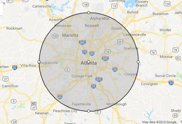 Atlanta, GA phillips weddings service area map