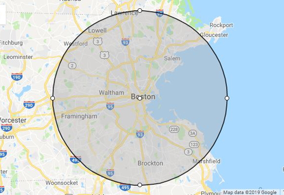 Boston, MA phillips weddings service area map