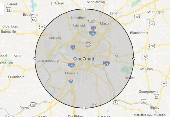 Cincinnati, OH phillips weddings service area map