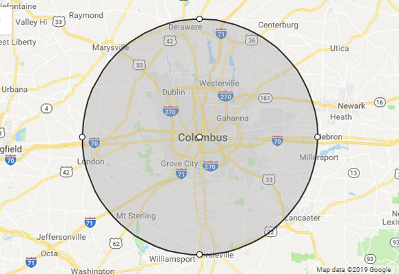 Columbus, OH phillips weddings service area map