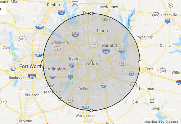 Dallas, TX phillips weddings service area map