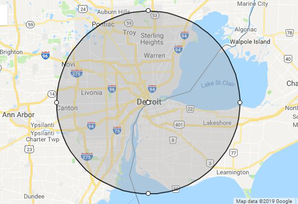 Detroit, MI phillips weddings service area map