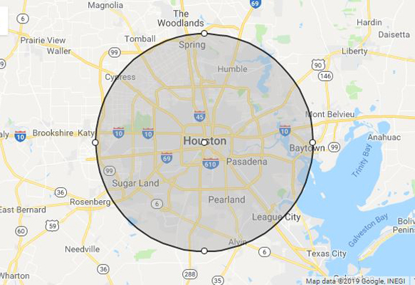 Houston, TX phillips weddings service area map