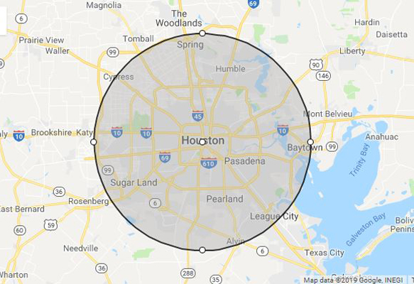 Houston, TX phillips weddings service area map