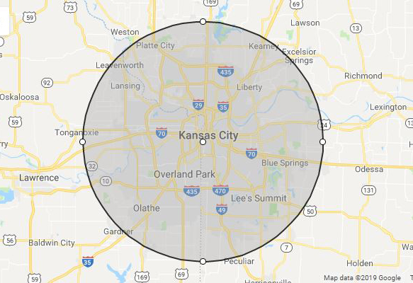 Kansas City, MO phillips weddings service area map