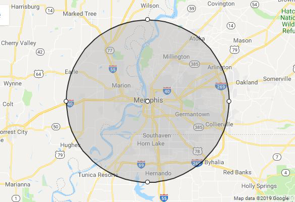 Memphis, TN phillips weddings service area map