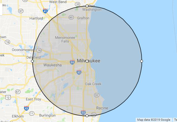 Milwaukee, WI phillips weddings service area map