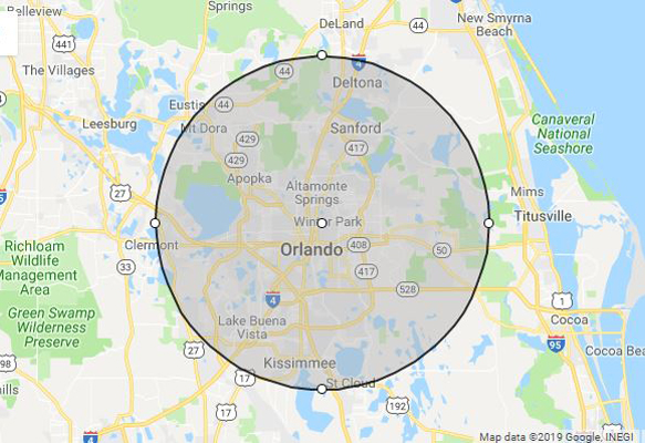 Orlando, FL phillips weddings service area map