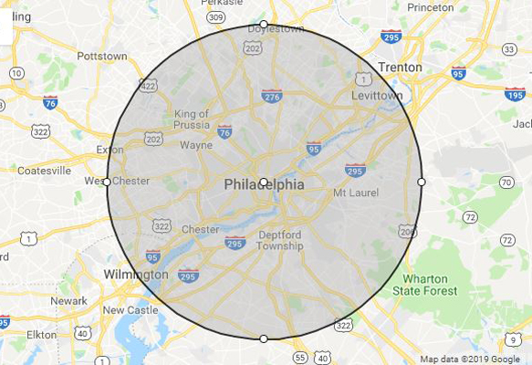 Philadelphia, PA phillips weddings service area map