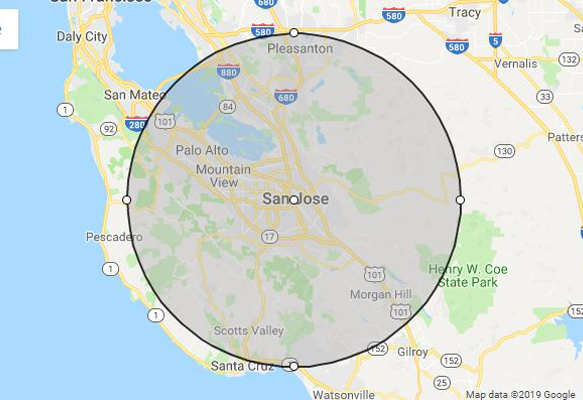San Jose, CA phillips weddings service area map