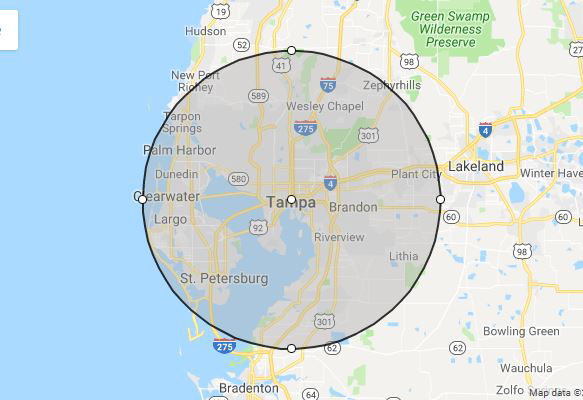 Tampa, FL phillips weddings service area map