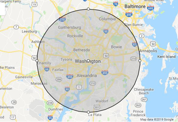 Washington, DC phillips weddings service area map