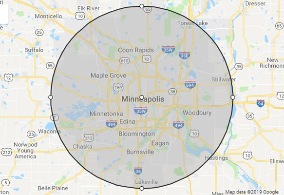 Minneapolis, MN phillips weddings service area map